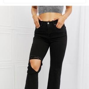 Risen Black Distressed Cropped Jeans 1XL